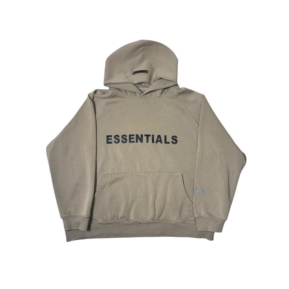 Essentials Fear Of God Men's 3D Silicon Logo Pullover Hoodie Taupe Brown Size M